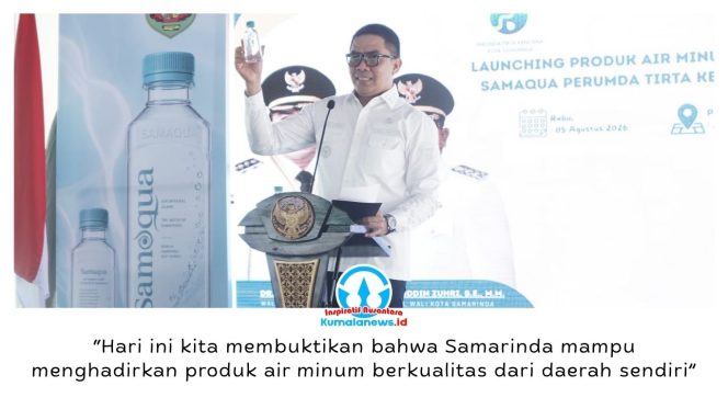 
 Wali Kota Samarinda, Andi Harun, menegaskan peluncuran AMDK SAMAQUA menjadi langkah strategis untuk memperkuat inovasi PERUMDA Tirta Kencana, meningkatkan daya saing produk lokal, dan mendorong peningkatan Pendapatan Asli Daerah (PAD). Foto: Yana Ashari.