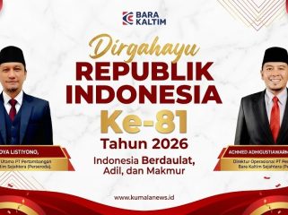 Flyer ucapan Dirgahayu Republik Indonesia ke-81 Tahun 2026 dari PT Pertambangan Bara Kaltim Sejahtera (Perseroda) atau PT Bara Kaltim Sejahtera (BKS), sebagai bentuk penghormatan terhadap semangat kemerdekaan serta komitmen perusahaan dalam mendukung pembangunan bangsa. Grafis: Kumalanews.id.
