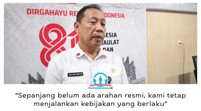 Penjabat (Pj) Sekretaris Daerah Kota Balikpapan, Agus Budi Prasetyo, menegaskan kebijakan Work From Anywhere (WFA) bagi ASN setiap hari Jumat masih tetap berlaku di lingkungan Pemkot Balikpapan sambil menunggu surat edaran resmi dari pemerintah pusat, Rabu (5/8/2026). Foto: M Hilmansyah.