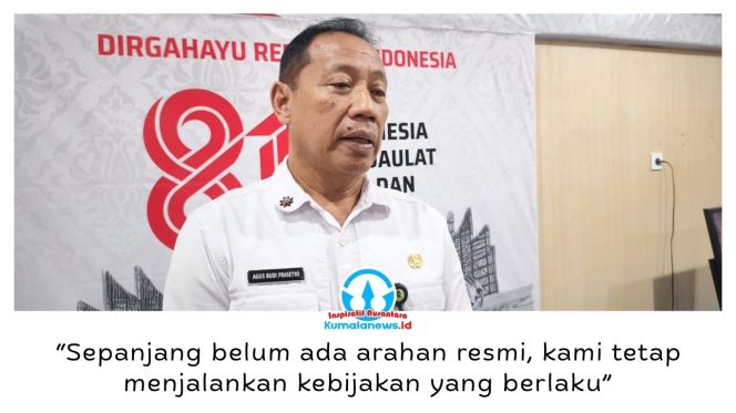 
 Penjabat (Pj) Sekretaris Daerah Kota Balikpapan, Agus Budi Prasetyo, menegaskan kebijakan Work From Anywhere (WFA) bagi ASN setiap hari Jumat masih tetap berlaku di lingkungan Pemkot Balikpapan sambil menunggu surat edaran resmi dari pemerintah pusat, Rabu (5/8/2026). Foto: M Hilmansyah.