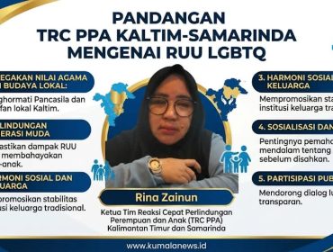 Ketua TRC PPA Kalimantan Timur dan Samarinda, Rina Zainun, menyampaikan pandangannya terkait wacana pembentukan RUU yang mengatur persoalan LGBTQ. Menurutnya, regulasi diperlukan untuk memberikan kepastian hukum sekaligus memperkuat perlindungan anak dan ketertiban di ruang publik. Grafis: Kumalanews.id.