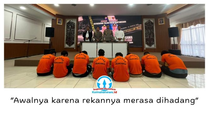 
 Satreskrim Polres Kutai Kartanegara bersama Jatanras Polda Kaltim mengamankan sembilan terduga pelaku kasus kekerasan secara bersama-sama yang terjadi di Kecamatan Tabang, Kabupaten Kutai Kartanegara. Foto: Fairuzzabady.