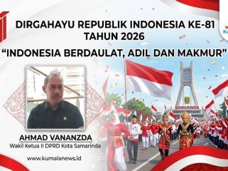 Wakil Ketua II DPRD Kota Samarinda, Ahmad Vananzda, mendorong agar tema HUT ke-81 Kemerdekaan RI, “Indonesia Berdaulat, Adil dan Makmur,” diwujudkan melalui kebijakan nyata yang dirasakan langsung oleh masyarakat. Foto dan Grafis: Yana Ashari – Kumalanews.id.