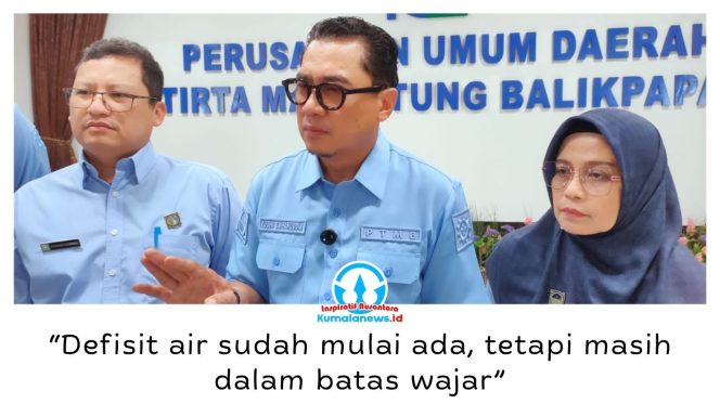 
 Direktur Utama PTMB, Yudhi Saharuddin, mengatakan debit air baku mulai menurun, namun masih dalam batas yang terkendali sehingga belum berdampak pada kapasitas produksi air bersih. Foto: M Hilmansyah.
