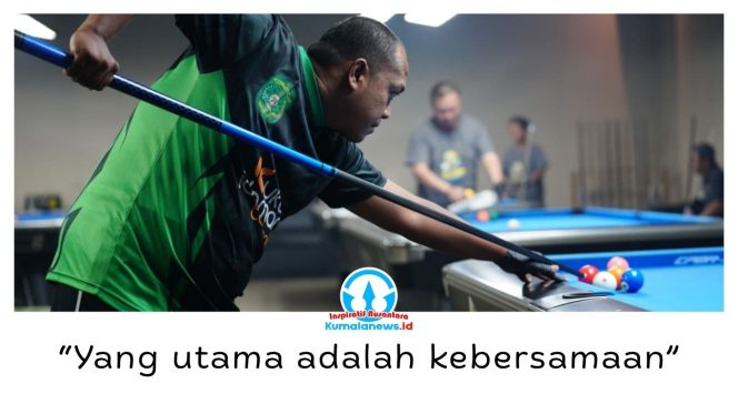 
 Atlet biliar PWI Kukar saat berlaga pada Porwada Kaltim 2025 di Kota Bontang. Foto: PWI Kota Bontang.
