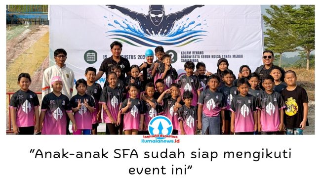Swim & Dive First Academy (SFA) Samarinda menurunkan para atletnya dalam Kebun Ndesa Open Fun Swimming 2026 di Kolam Renang Agrowisata Kebun Ndesa, Samarinda Utara, Sabtu (15/8/2026). Foto: Yana Ashari.