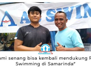 AB Swimming asal Jakarta untuk kedua kalinya mendukung Fun Swimming Kejuaraan Renang Antarpelajar 2026 di Kolam Renang Agrowisata Kebun Ndesa, Samarinda, sebagai bentuk dukungan terhadap pembinaan dan perkembangan atlet renang pelajar. Foto: Yana Ashari.