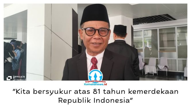 
 Ketua FKUB Kota Samarinda, Syaparudin, mengajak masyarakat memperkuat persatuan, kerukunan, dan komitmen kebangsaan dalam momentum HUT ke-81 RI. Pesan tersebut disampaikannya usai mengikuti Upacara Detik-Detik Proklamasi di Lapangan Parkir GOR Segiri Samarinda, Senin (17/8/2026). Foto: Yana Ashari.