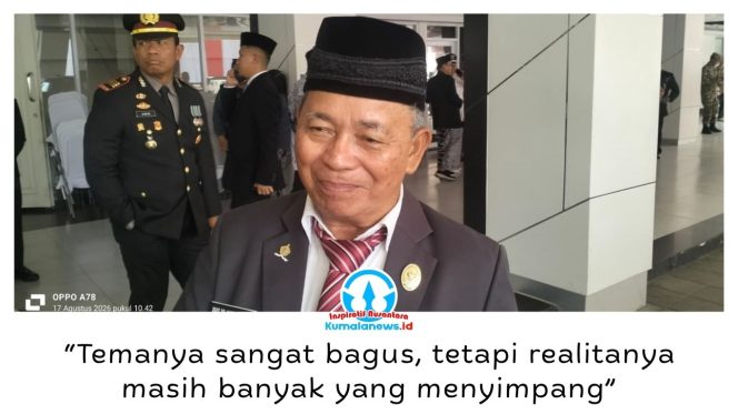 
 Anggota DPRD Kaltim, Jahidin, menilai tema HUT ke-81 RI, “Indonesia Berdaulat, Adil dan Makmur”, harus diwujudkan melalui sikap, perilaku, dan keteladanan dalam kehidupan sehari-hari. Hal tersebut disampaikannya usai mengikuti Upacara Detik-Detik Proklamasi di Lapangan Parkir GOR Segiri Samarinda, Senin (17/8/2026). Foto: Yana Ashari.