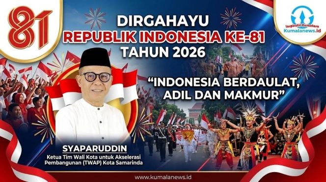 
 Ketua TWAP Samarinda Syaparuddin mengajak masyarakat menjadikan HUT ke-81 RI sebagai momentum memperkuat persatuan, nasionalisme, dan kontribusi nyata bagi bangsa. Grafis: Kumalanews.id.