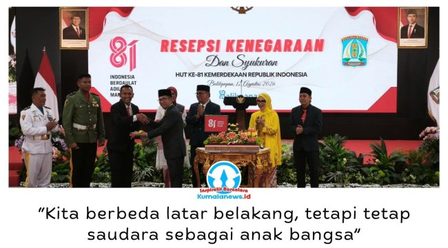 Pemerintah Kota (Pemkot) Balikpapan menggelar Resepsi Syukuran HUT ke-81 Kemerdekaan RI di Aula Balai Kota Balikpapan, Senin (17/8/2026) malam. Kegiatan dihadiri jajaran Forkopimda, pimpinan DPRD, pejabat Pemkot, serta Paskibraka Kota Balikpapan 2026. Foto: M Hilmansyah.