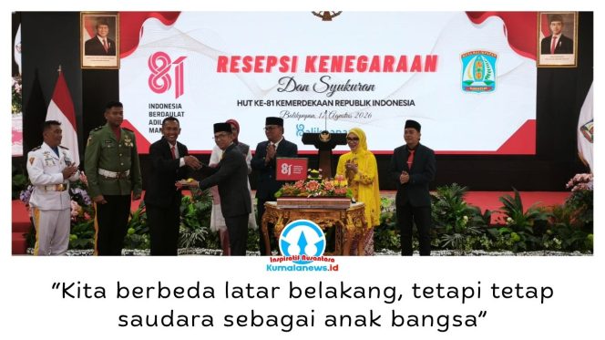 
 Pemerintah Kota (Pemkot) Balikpapan menggelar Resepsi Syukuran HUT ke-81 Kemerdekaan RI di Aula Balai Kota Balikpapan, Senin (17/8/2026) malam. Kegiatan dihadiri jajaran Forkopimda, pimpinan DPRD, pejabat Pemkot, serta Paskibraka Kota Balikpapan 2026. Foto: M Hilmansyah.