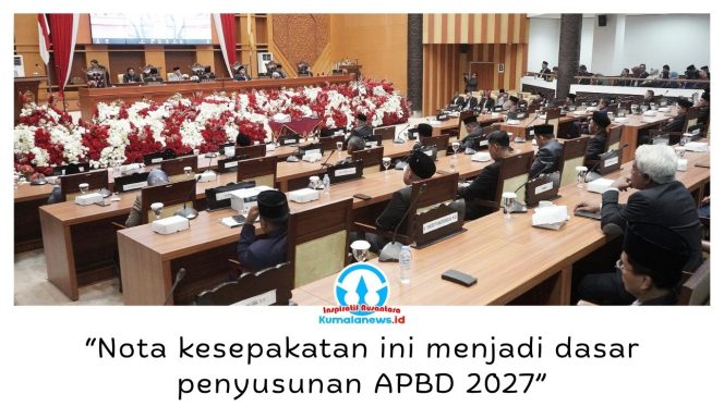 
 Pemerintah Kota Samarinda bersama DPRD Kota Samarinda menyepakati KUA-PPAS Tahun Anggaran 2027 sebagai dasar penyusunan APBD 2027. Nota kesepakatan tersebut dibacakan Plt. Sekretaris DPRD Kota Samarinda, Eddy Syahrani, dalam Rapat Paripurna DPRD Masa Persidangan II Tahun 2026 di Ruang Rapat Paripurna Lantai 2 DPRD Samarinda, Jumat (14/8/2026). Foto: Humas Pemkot.