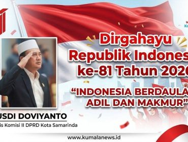 Sekretaris Komisi II DPRD Kota Samarinda, Rusdi Doviyanto, mengajak masyarakat menjaga persatuan, keharmonisan, serta menciptakan suasana yang penuh cinta dan damai. Grafis: Kumalanews.id.