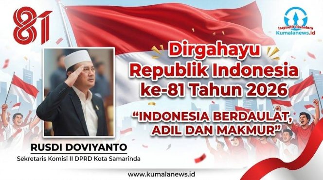 
 Sekretaris Komisi II DPRD Kota Samarinda, Rusdi Doviyanto, mengajak masyarakat menjaga persatuan, keharmonisan, serta menciptakan suasana yang penuh cinta dan damai. Grafis: Kumalanews.id.
