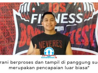 Owner JOS Fitness Samarinda, Ahmad Syahrul Romadoni, mengapresiasi keberanian dan kerja keras peserta dalam JOS Fitness Open Body Contest 2026 di Mall Samarinda Square, Minggu (23/8/2026). Foto: Yana Ashari.