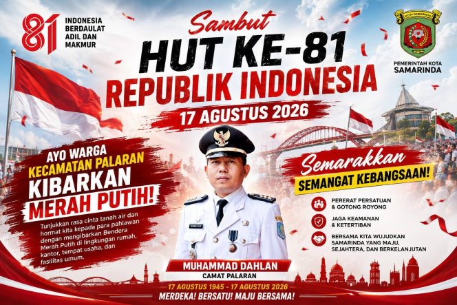 
 Flyer HUT Ke-81 RI: Kecamatan Palaran Ajak Warga Kibarkan Merah Putih dan Perkuat Semangat Kebangsaan. Grafis: Kumalanews.id