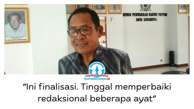 
 Ketua Bapemperda DPRD Kota Samarinda, Kamaruddin, menjelaskan pembahasan Raperda Perubahan APBD 2026 telah memasuki tahap finalisasi, dengan fokus pada penyelarasan dan penyempurnaan redaksional. Foto: Yana Ashari.