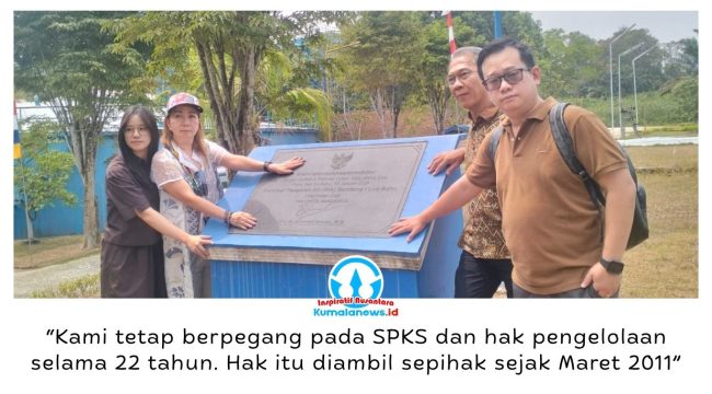 Direktur PT Wahana Abdi Tirtatehnika Sejati (WATS), Sunani Soewandi, Kepala Cabang PT WATS Nindia, dan rombongan berfoto bersama di lokasi pengelolaan IPA Bendang 1, Selasa (1/9/2026). Foto: Yana Ashari.