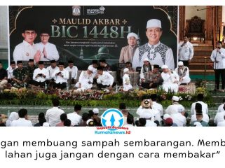 Wali Kota Balikpapan Rahmad Mas’ud mengajak masyarakat meningkatkan kepedulian terhadap kebersihan lingkungan dan mencegah karhutla di tengah kondisi kemarau. Pesan tersebut disampaikan saat menghadiri Maulid Akbar 2026 BIC 1448 H di Balikpapan, Rabu (2/9/2026). Foto: M Hilmansyah.