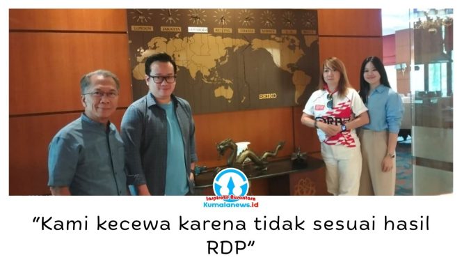 
 Direktur PT WATS Sunani Soewandi, Kepala Cabang PT WATS Nindia, dan rombongan berfoto bersama usai memberikan keterangan terkait polemik pengelolaan IPA Bendang 1 dan Intake Loa Kulu di Hotel Bumi Senyiur, Samarinda, Kamis (3/9/2026). Foto: Yana Ashari.