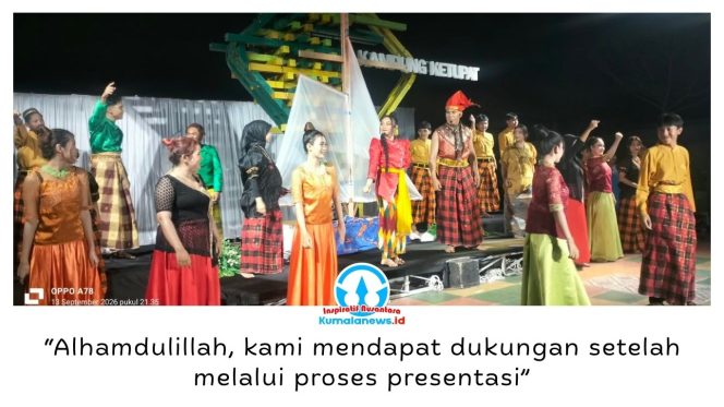 
 Meski hanya dipersiapkan selama satu bulan, Sanggar Pilar Samarinda tetap mampu menghadirkan drama musikal Hikayat Balo Lipa dalam Gema Gawi Gau Fest 2026 di Kampung Ketupat Samarinda, Minggu (13/9/2026) malam. Pertunjukan tersebut mengangkat akulturasi budaya Kutai dan Bugis yang berkembang di Samarinda. Foto: Yana Ashari.
