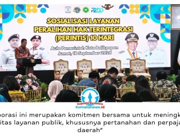 Plt Sekda Balikpapan Agus Budi Prasetyo membuka sosialisasi Layanan Peralihan Hak Terintegrasi (Perintis) 10 Hari di Aula Balai Kota Balikpapan, Jumat (18/9/2026). Foto: M Hilmansyah.