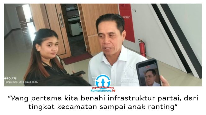 
 Ketua DPRD Samarinda sekaligus Ketua DPC Partai Gerindra Samarinda, Helmi Abdullah, menyebut Gerindra mulai membenahi struktur organisasi hingga tingkat kecamatan dan anak ranting sebagai bagian dari persiapan menghadapi Pilwali Samarinda 2029. Foto: Yana Ashari.