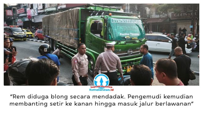 
 Kecelakaan terjadi di Jalan Soekarno-Hatta, kawasan Turunan Rapak, Balikpapan Utara, Kamis (24/9/2026) pagi. Truk bermuatan sembako diduga mengalami gangguan rem hingga menabrak sepeda motor dari arah berlawanan. Foto: M Hilmansyah.