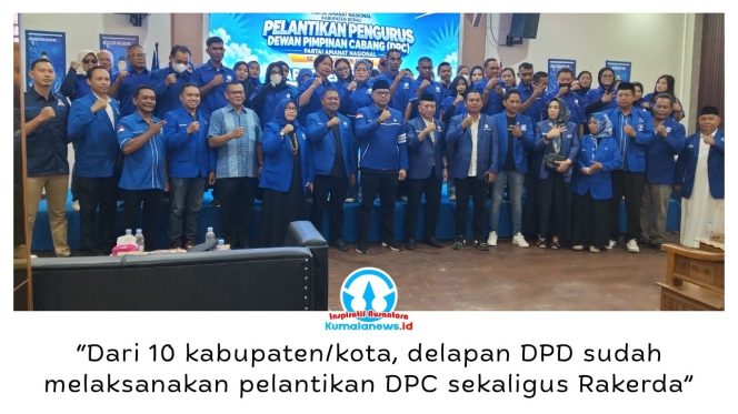 
 DPW PAN Kalimantan Timur terus memperkuat konsolidasi organisasi hingga tingkat kecamatan. Hingga Senin (28/9/2026), delapan dari 10 DPD PAN kabupaten/kota telah melaksanakan pelantikan DPC sekaligus Rakerda.