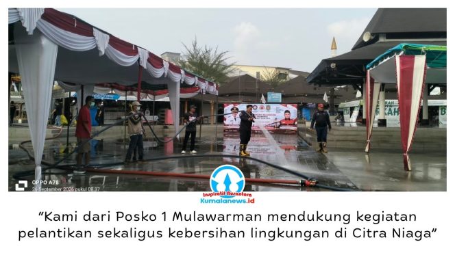 
 Menjelang pelantikan Pengurus Balakarcana Kota Samarinda Masa Bhakti 2026–2031, Posko 1 Mulawarman melakukan penyemprotan dan pembersihan lingkungan di kawasan Citra Niaga, Samarinda, Sabtu (26/9/2026). Foto: Yana Ashari.