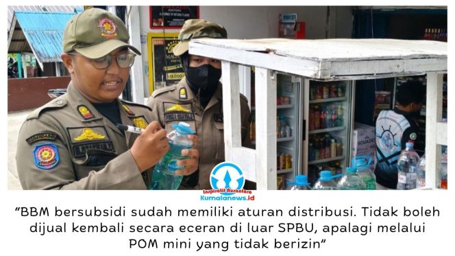 
 Satpol PP Kota Balikpapan memperketat pengawasan penjualan BBM bersubsidi secara eceran di luar SPBU, termasuk usaha POM mini yang tidak memiliki izin, guna menjaga ketertiban dan memastikan distribusi BBM subsidi tepat sasaran. Foto: M Hilmansyah.