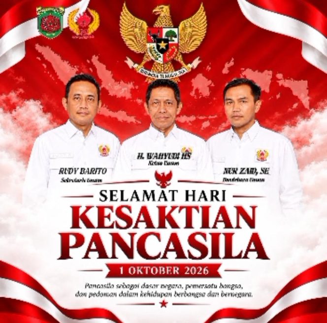 
 Flyer ucapan Hari Kesaktian Pancasila 2026 dari Ketua Umum Wahyudi (Bang Haji Yudi), Sekretaris Umum Rudy Barto, dan Bendahara Umum Nur Zain.