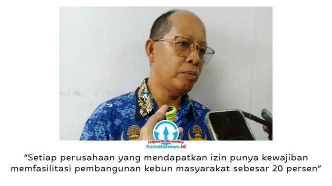 
 Sekretaris Disbun Kukar, Samsiar, menegaskan perusahaan perkebunan pemegang IUP wajib memfasilitasi pembangunan kebun masyarakat seluas 20 persen dari luas IUP sebagai bentuk pemberdayaan masyarakat sekitar. Foto: Indirwan.