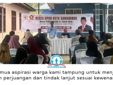 Anggota DPRD Kota Samarinda, Helmi Abdullah, menyerap aspirasi warga dalam Reses Masa Persidangan III Tahun 2026 di RT 38 Joyo Mulyo, Kelurahan Lempake, Samarinda Utara, Minggu (4/10/2026), terkait kebutuhan infrastruktur dasar dan pelayanan publik.