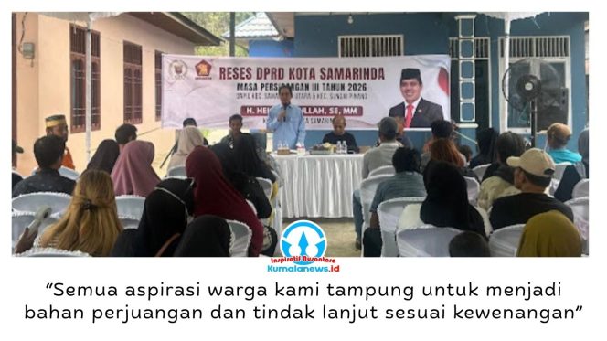 
 Anggota DPRD Kota Samarinda, Helmi Abdullah, menyerap aspirasi warga dalam Reses Masa Persidangan III Tahun 2026 di RT 38 Joyo Mulyo, Kelurahan Lempake, Samarinda Utara, Minggu (4/10/2026), terkait kebutuhan infrastruktur dasar dan pelayanan publik.