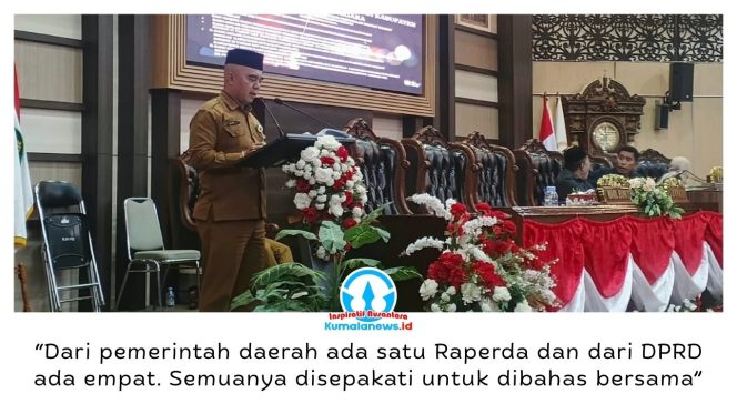
 Pemerintah Kabupaten Kutai Kartanegara (Kukar) dan DPRD Kukar menyepakati pembahasan lima Raperda, terdiri dari satu usulan Pemkab Kukar dan empat usulan DPRD. Kesepakatan tersebut disampaikan Asisten I Setkab Kukar, H. Akhmad Taufik Hidayat, usai rapat paripurna DPRD Kukar, Senin (5/10/2026). Foto: Indirwan.