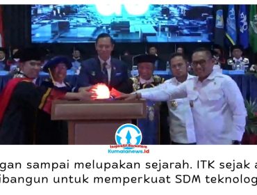 Menteri Koordinator Bidang Infrastruktur dan Pembangunan Kewilayahan Agus Harimurti Yudhoyono (AHY) bersama Rektor ITK Prof. Dr. Agus Rubiyanto, pimpinan ITS dan ITERA, serta Gubernur dan Wakil Gubernur Kaltim saat peluncuran ITX, konsorsium empat institut teknologi negeri, pada Sidang Senat Terbuka Dies Natalis ke-12 ITK di Balikpapan, Kamis (8/10/2026). Foto: M Hilmansyah.