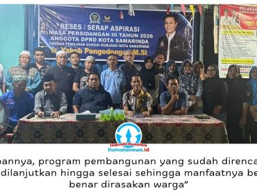Anggota DPRD Kota Samarinda, Yakob Pangedongan, menyerap aspirasi warga melalui Reses Masa Persidangan III Tahun 2026 di Kelurahan Lok Bahu, Kamis (8/10/2026) malam. Warga menyampaikan usulan terkait perbaikan infrastruktur, fasilitas pendidikan, dan penyediaan ruang bermain anak.