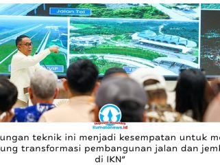 Sekretaris Otorita IKN, Bimo Adi Nursanthyasto, bersama jajaran menyambut peserta kunjungan teknik Konferensi Regional Teknik Jalan (KRTJ) ke-16 di Kawasan Inti Pusat Pemerintahan (KIPP) Nusantara, Kamis (8/10/2026). Foto: Humas Otorita IKN.