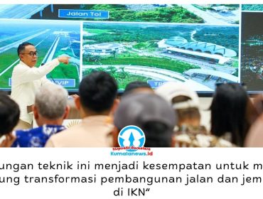 Sekretaris Otorita IKN, Bimo Adi Nursanthyasto, bersama jajaran menyambut peserta kunjungan teknik Konferensi Regional Teknik Jalan (KRTJ) ke-16 di Kawasan Inti Pusat Pemerintahan (KIPP) Nusantara, Kamis (8/10/2026). Foto: Humas Otorita IKN.