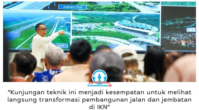 Sekretaris Otorita IKN, Bimo Adi Nursanthyasto, bersama jajaran menyambut peserta kunjungan teknik Konferensi Regional Teknik Jalan (KRTJ) ke-16 di Kawasan Inti Pusat Pemerintahan (KIPP) Nusantara, Kamis (8/10/2026). Foto: Humas Otorita IKN.