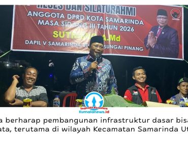 Anggota DPRD Kota Samarinda, Sutrisno, menyerap aspirasi warga dalam Reses dan Silaturahmi Masa Sidang III Tahun 2026 di Kelurahan Tanah Merah, Kecamatan Samarinda Utara, Minggu (4/10/2026) malam. Warga RT 27 menyampaikan aspirasi terkait pemerataan pembangunan, terutama peningkatan infrastruktur dasar dan pemenuhan kebutuhan air bersih.