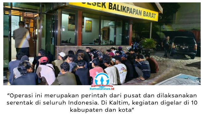 
 Ditresnarkoba Polda Kaltim bersama Polresta Balikpapan menggerebek kawasan Kampung Narkoba di Gunung Bugis, Balikpapan Barat, Jumat (9/10/2026) malam. Dalam operasi tersebut, 48 orang dinyatakan positif menggunakan narkotika dan dua orang kedapatan membawa sabu. Foto: M Hilmansyah.