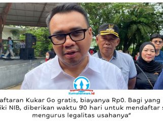 Bupati Kukar, Aulia Rahman Basri, menegaskan pendaftaran program Kukar Go gratis. Pelaku UMKM yang belum memiliki NIB diberi waktu 90 hari sejak pendaftaran untuk melengkapi legalitas usaha. Foto: Indirwan.