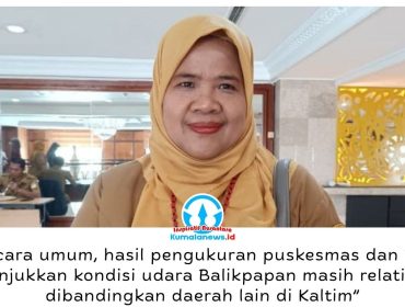 Kepala Dinkes Balikpapan, Alwiyati, menyebut kualitas udara di Balikpapan secara umum masih relatif baik berdasarkan hasil pengukuran puskesmas bersama DLH, dibandingkan sejumlah daerah lain di Kaltim. Foto: M Hilmansyah.