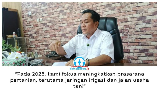 
 Kepala Distanak Kukar, Mohammad Rifani, menyebut peningkatan jaringan irigasi dan jalan usaha tani menjadi prioritas program 2026 melalui kolaborasi pemerintah daerah dan pusat untuk mendukung produktivitas pertanian. Foto: Indirwan.