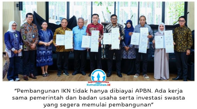 Otorita IKN menandatangani Perjanjian Kerja Sama (PKS) proyek Kerja Sama Pemerintah dan Badan Usaha (KPBU) sektor perumahan dan investasi langsung swasta murni di Glamping IKN, KIPP Nusantara, Rabu (14/10/2026). Foto: Humas Otorita IKN.