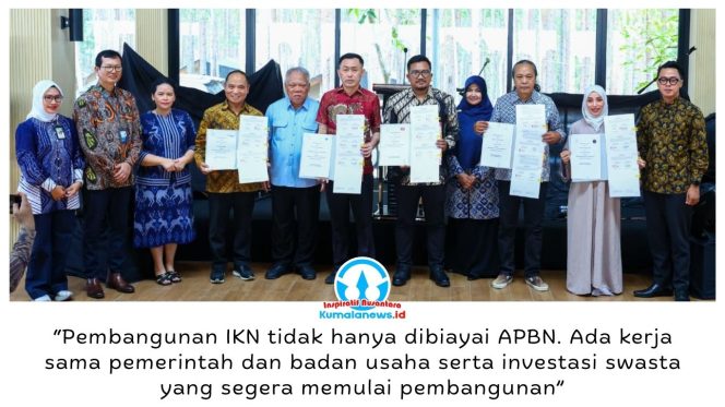 
 Otorita IKN menandatangani Perjanjian Kerja Sama (PKS) proyek Kerja Sama Pemerintah dan Badan Usaha (KPBU) sektor perumahan dan investasi langsung swasta murni di Glamping IKN, KIPP Nusantara, Rabu (14/10/2026). Foto: Humas Otorita IKN.