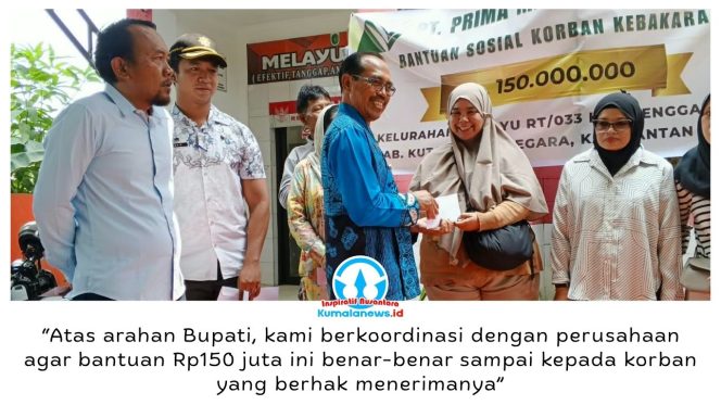 
 PT Prima Mitrajaya Mandiri (PMM) bersama Disbun Kukar menyalurkan bantuan CSR senilai Rp150 juta bagi korban kebakaran di Kelurahan Melayu dan Loa Ipuh, Tenggarong, Kamis (15/10/2026), untuk meringankan beban warga terdampak. Foto: Indirwan.
